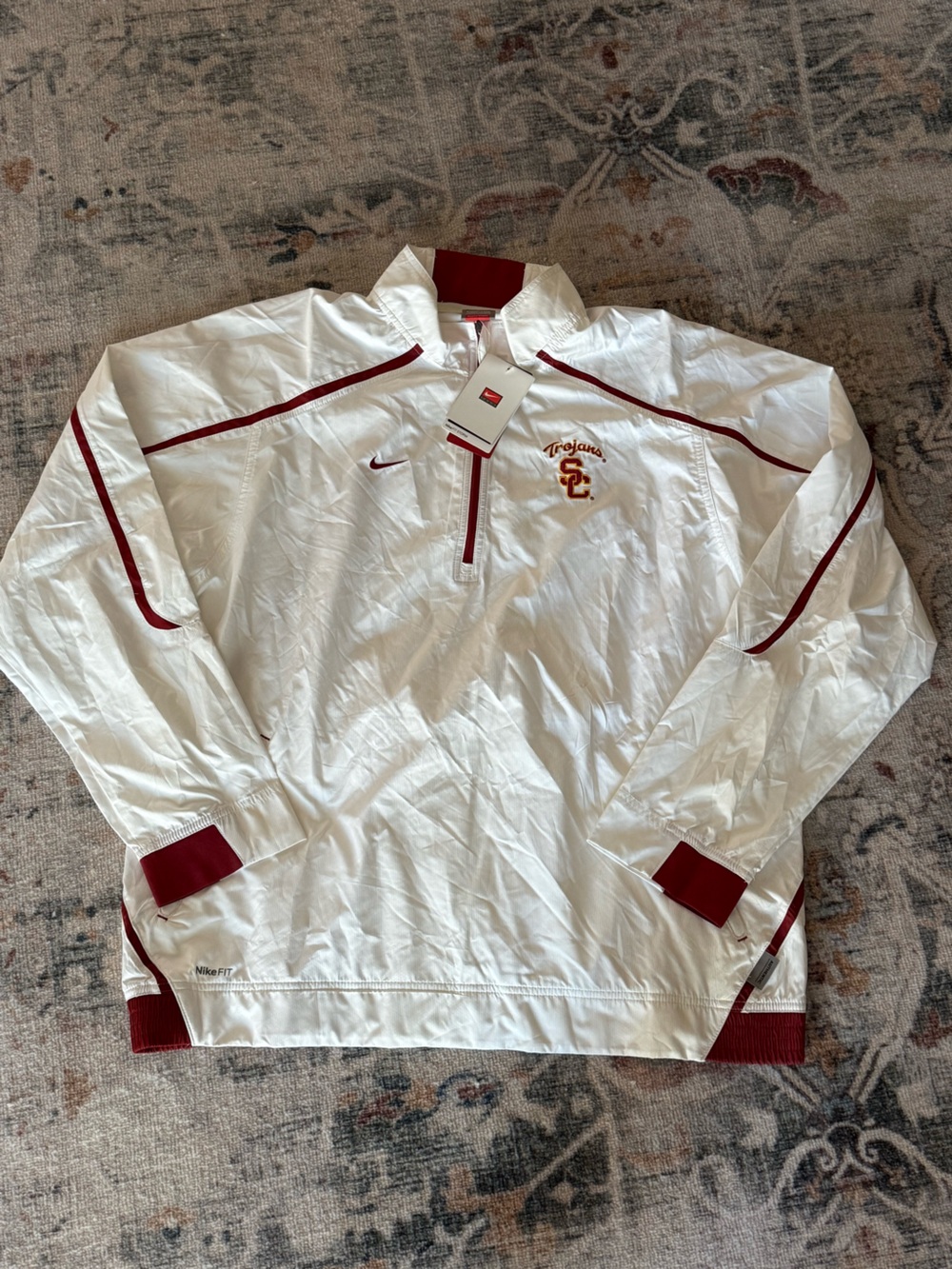 Nike White and Cardinal USC quarter zip Pullover Windbreaker